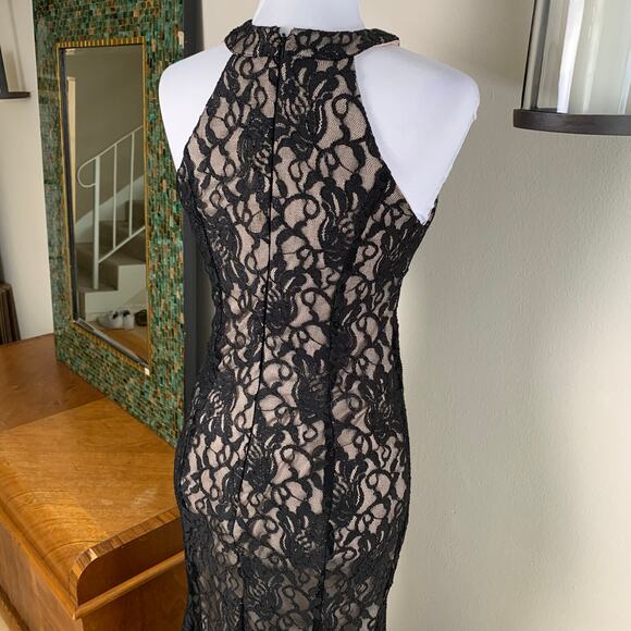 Vintage R&M Collections Sz 4 Nightway Lace Nude Glitter Black Evening Dress - Picture 8 of 11
